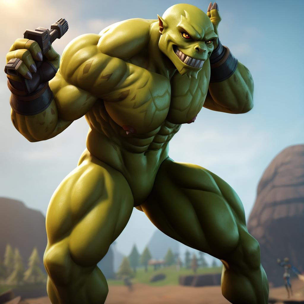  Super mutant (fortnite) full body, gloves, super mutant body, open eyes, masterpiece, 4k, fine details,