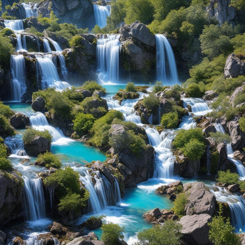  cascade majestueuse avec un bleu éclatant dans une , mystical style