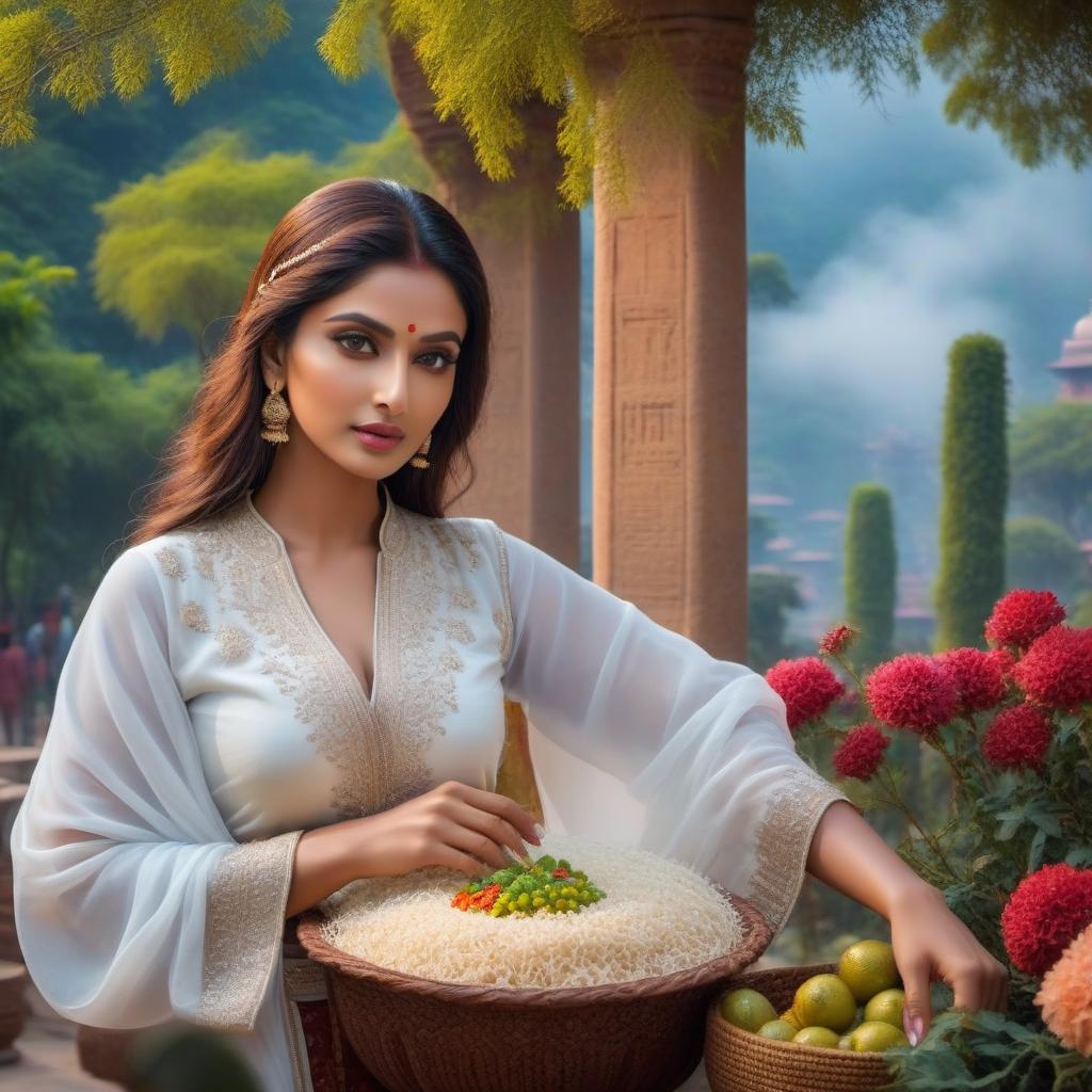  India hyperrealistic, full body, detailed clothing, highly detailed, cinematic lighting, stunningly beautiful, intricate, sharp focus, f/1. 8, 85mm, (centered image composition), (professionally color graded), ((bright soft diffused light)), volumetric fog, trending on instagram, trending on tumblr, HDR 4K, 8K