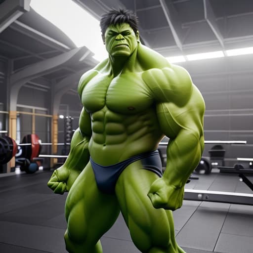  (Hulk weightlifting), photorealistic, highly detailed, 4k, high quality hyperrealistic, full body, detailed clothing, highly detailed, cinematic lighting, stunningly beautiful, intricate, sharp focus, f/1. 8, 85mm, (centered image composition), (professionally color graded), ((bright soft diffused light)), volumetric fog, trending on instagram, trending on tumblr, HDR 4K, 8K