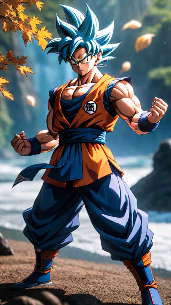  goku from dragon ball super in ultra instinct, moving fluidly like a leaf dancing in the wind, anime art hyperrealistic, full body, detailed clothing, highly detailed, cinematic lighting, stunningly beautiful, intricate, sharp focus, f/1. 8, 85mm, (centered image composition), (professionally color graded), ((bright soft diffused light)), volumetric fog, trending on instagram, trending on tumblr, HDR 4K, 8K