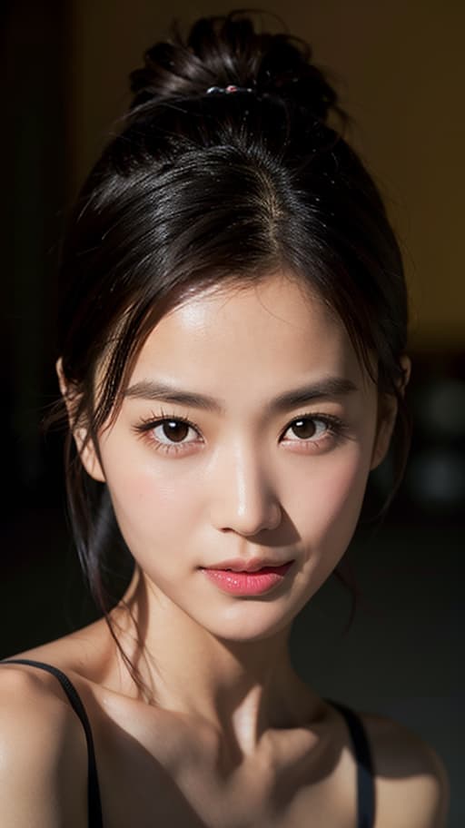  Best quality, masterpiece, ultra high res, (photorealistic:1.4), raw photo, (detail face:1.3), (realistic skin), deep shadow, dramatic lighting, cute, black hair, hair accessory, , innocent, face, clear skin, lovely smile, narrow eyes, deep shadow, dramatic lighting, portrait, portrait size, unedited, symmetrical balance