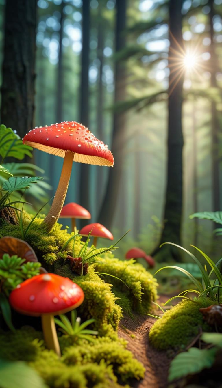  professional 3d model of rote fliegenpilz welt im wald mit feenstaub . rendered with octane, the model is highly detailed,dramatic lighting. hyperrealistic, full body, detailed clothing, highly detailed, cinematic lighting, stunningly beautiful, intricate, sharp focus, f/1. 8, 85mm, (centered image composition), (professionally color graded), ((bright soft diffused light)), volumetric fog, trending on instagram, trending on tumblr, HDR 4K, 8K