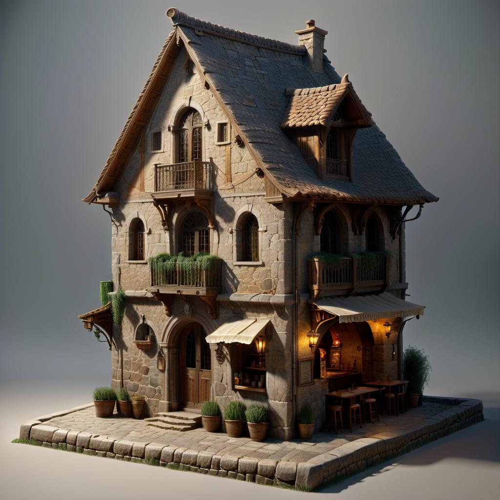  professional 3d model romanesque style, tavern, old man's shop . octane render, highly detailed, volumetric, dramatic lighting, civitai, oil painting