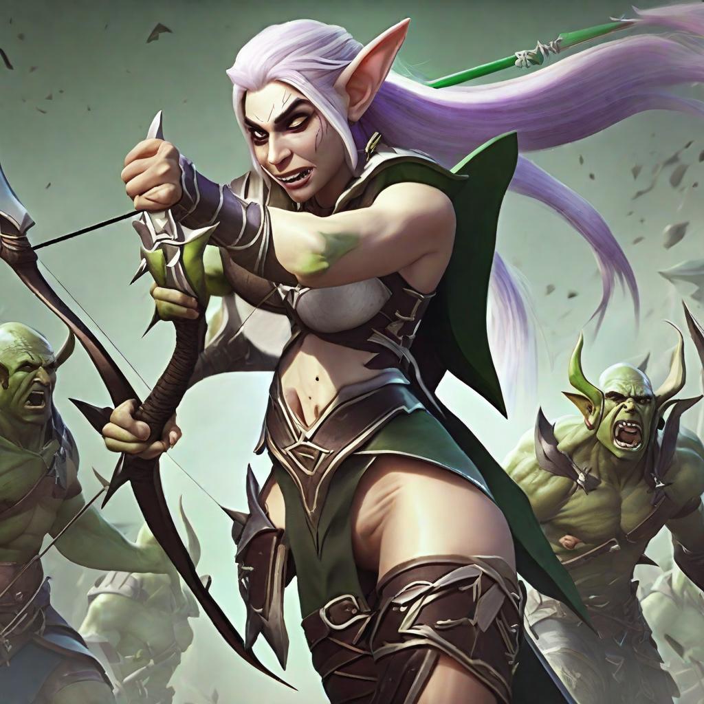  app icon of 3D night elf archer Crying while crowd of orc chasing