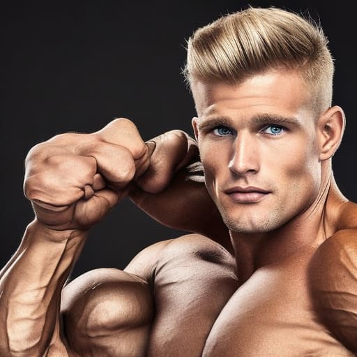 portrait+ style IFBB superstar bodybuilder blonde hunk dude face