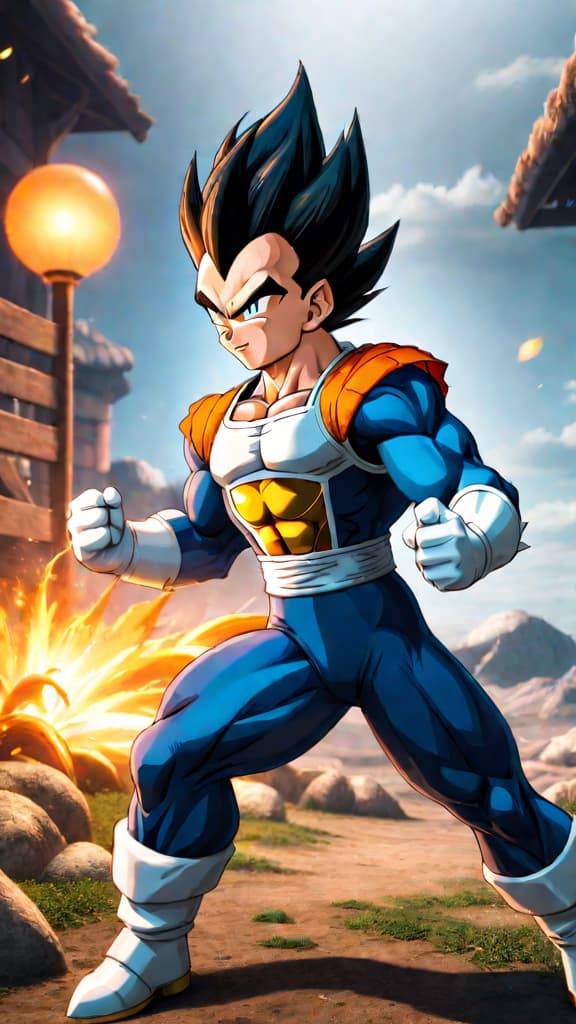  an anime image depicting vegeta from dragon ball z embracing his ruthless saiyan roots under babidi's influence. hyperrealistic, full body, detailed clothing, highly detailed, cinematic lighting, stunningly beautiful, intricate, sharp focus, f/1. 8, 85mm, (centered image composition), (professionally color graded), ((bright soft diffused light)), volumetric fog, trending on instagram, trending on tumblr, HDR 4K, 8K