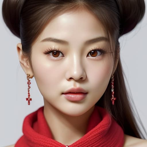  (--Style Photoralism, Jennie Kim)|((full body)) a close up of a woman with a red scarf on, blackpink jennie, popular south korean makeup, portrait of female korean idol, popular korean makeup, beautiful south korean woman, harpers bazaar, harper's bazaar, beautiful oriental woman, korean face features, dior campaign, korean audrey hepburn, vogue journal cover, inspired by Zhang Shuqi, detailed face of a asian girl