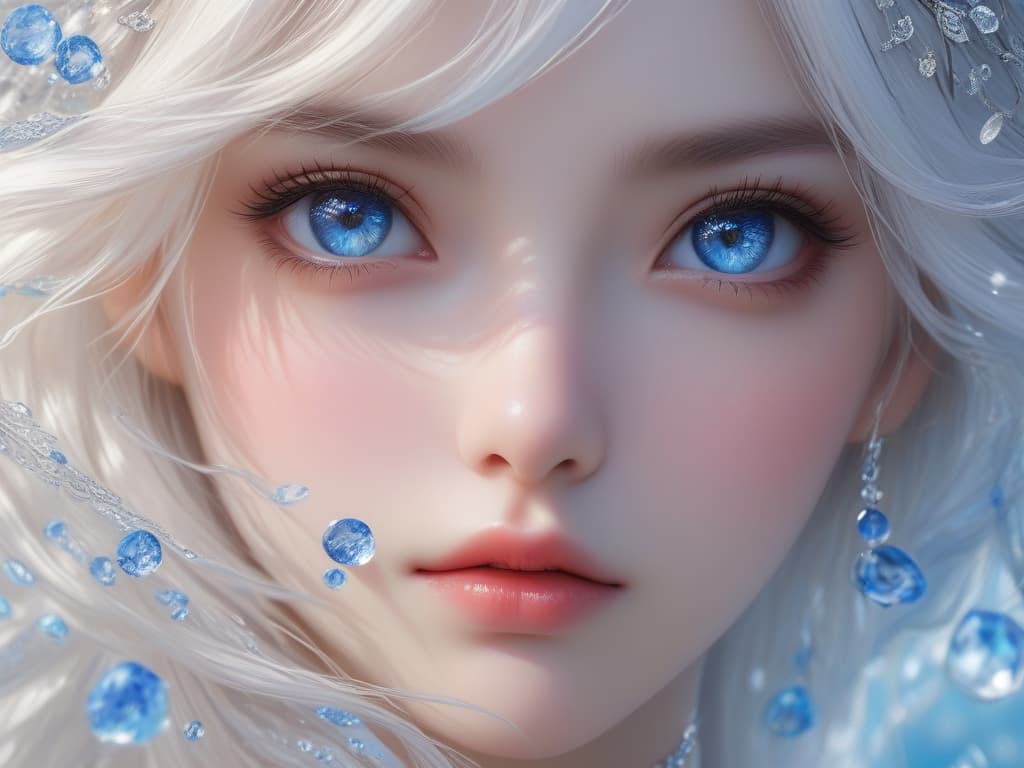  masterpiece,best quality,official art,extremely detailed cg 8k wallpaper,(flying petals) (detailed ice),crystals texture skin,1girl,cold expression,white hair,long hair,messy hair,blue eye,looking at viewer,extremely delicate and beautiful,water,((beauty detailed eye)),highly detailed,cinematic lighting,((beautiful face), fine water surface, (original figure painting), ultra detailed, incredibly detailed, (an extremely delicate and beautiful), beautiful detailed eyes, (best quality), award winning, professional, highly detailed, masterpiece