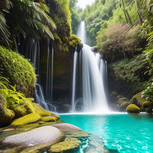  a beautiful turkish woman standing in a crystal clear pool and showering under a stunning waterfall surrounded by lush vegetation, rugged rocks and beautiful scenery hyperrealistic, full body, detailed clothing, highly detailed, cinematic lighting, stunningly beautiful, intricate, sharp focus, f/1. 8, 85mm, (centered image composition), (professionally color graded), ((bright soft diffused light)), volumetric fog, trending on instagram, trending on tumblr, HDR 4K, 8K