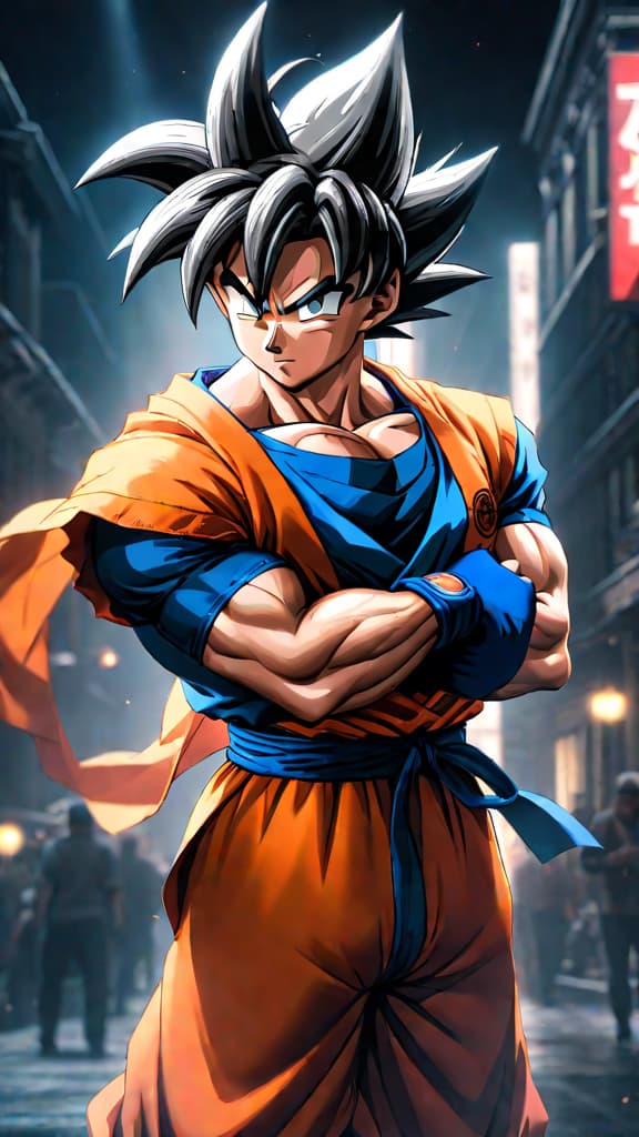  anime art: goku demonstrating instant transmission, bending space time to create a shortcut with ki sensing. hyperrealistic, full body, detailed clothing, highly detailed, cinematic lighting, stunningly beautiful, intricate, sharp focus, f/1. 8, 85mm, (centered image composition), (professionally color graded), ((bright soft diffused light)), volumetric fog, trending on instagram, trending on tumblr, HDR 4K, 8K