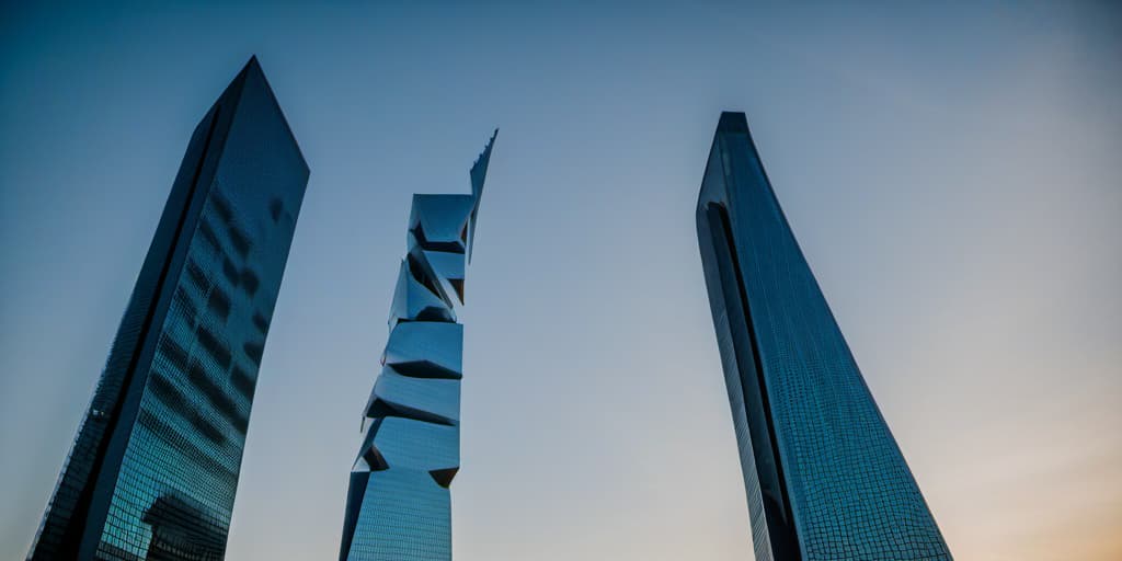  skyscraper, (zenithal angle), sunset, ((by lwan baan)), dora:xsarchi 127:0.75> big tower building, blue sky, cinematic, shining sun on city