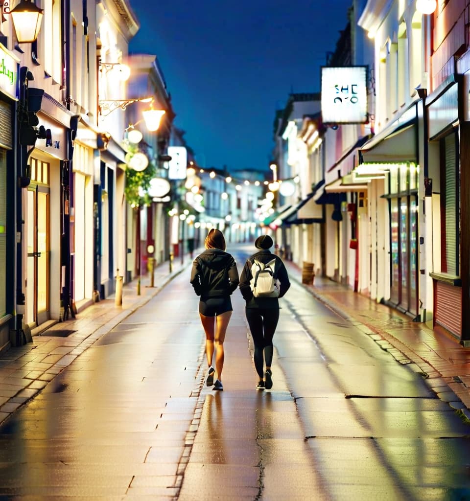  cinematic photo a deserted street, two o'clock in the morning, she runs, runs along the shops, he stands looking after her. . 35mm photograph, film, bokeh, professional, 4k, highly detailed, perfecteyes, perfect hands, film photography style