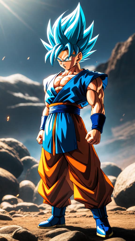  an anime art of vegito from dragon ball effortlessly overpowering gotenks in battle. hyperrealistic, full body, detailed clothing, highly detailed, cinematic lighting, stunningly beautiful, intricate, sharp focus, f/1. 8, 85mm, (centered image composition), (professionally color graded), ((bright soft diffused light)), volumetric fog, trending on instagram, trending on tumblr, HDR 4K, 8K