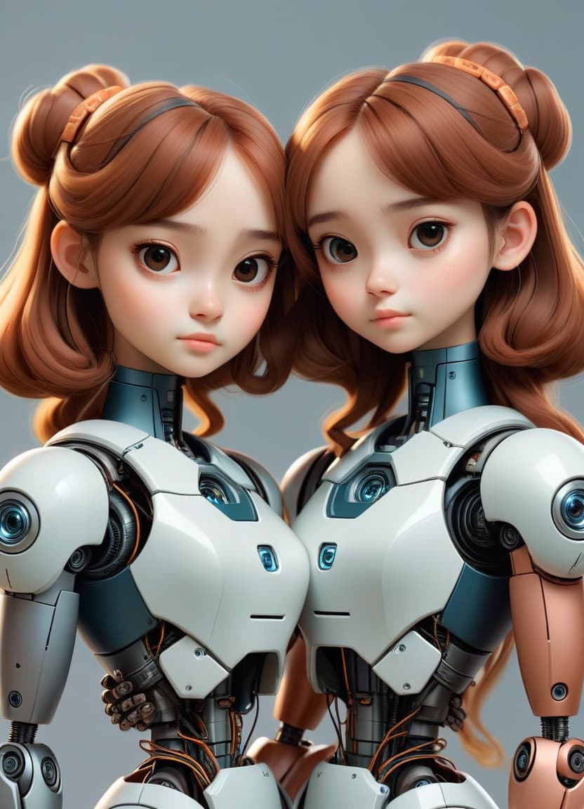   cute sisters on the lips. cheeks are plump. they have the bodies of robot s.