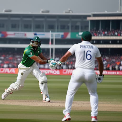  Pakistan versus India cricket match Apply the Following Styles 3Drenderer hyperrealistic, full body, detailed clothing, highly detailed, cinematic lighting, stunningly beautiful, intricate, sharp focus, f/1. 8, 85mm, (centered image composition), (professionally color graded), ((bright soft diffused light)), volumetric fog, trending on instagram, trending on tumblr, HDR 4K, 8K