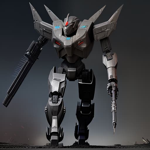  full length combat robot with weapons, plastic, metal, running, apocalypse