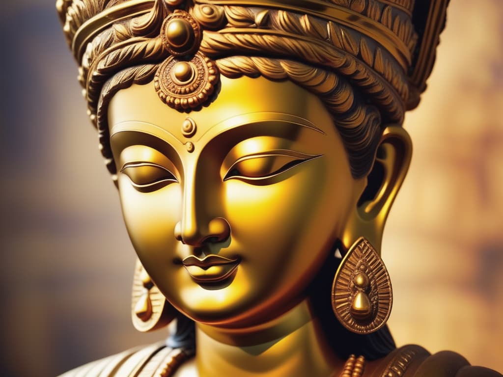  beautiful close up of an ancient eastern statue, serene divine expression