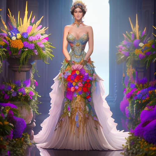  complex details, perfect lighting, incredible detail, hypermaximalism, natural balance of colors, 8k, beautiful and aesthetic, atmospheric, dress decorated with fresh flowers, full length, unusual dress, bright colors, consists of several parts, interesting solutions, marine style, sea queen dress, fresh flowers on the dress, faded , vintage , nostalgic , by Jose Villa , Elizabeth Messina , Ryan Brenizer , Jonas Peterson , Jasmine Star hyperrealistic, full body, detailed clothing, highly detailed, cinematic lighting, stunningly beautiful, intricate, sharp focus, f/1. 8, 85mm, (centered image composition), (professionally color graded), ((bright soft diffused light)), volumetric fog, trending on instagram, trending on tumblr, HDR 4K, 8K