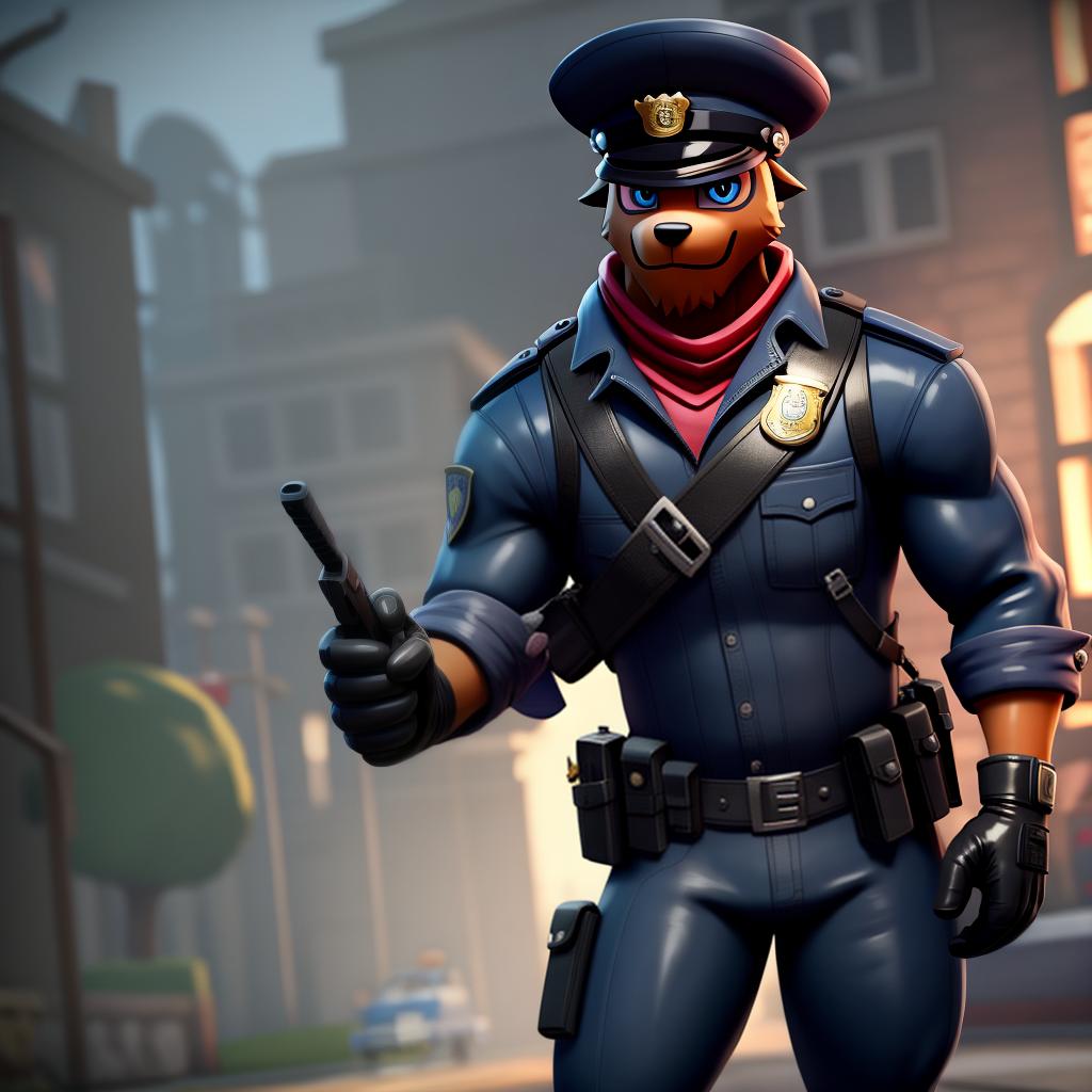  Evil corrupt policeman (Fortnite), full body, leather gloves, police brutality, open eyes, masterpiece, 4k, fine details,