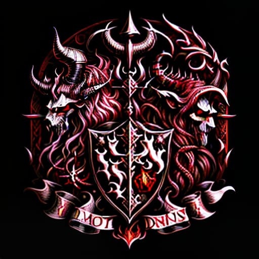  A drawn medieval coat of arms for demonic creatures, depicting sins, Lust, Anger, Pride, Greed. Demons, horns, sins, symbolism, many details., (logo:1.3), vector graphics, brand, design, inspired, (straight:1.3), (symmetrical:0.4) hyperrealistic, full body, detailed clothing, highly detailed, cinematic lighting, stunningly beautiful, intricate, sharp focus, f/1. 8, 85mm, (centered image composition), (professionally color graded), ((bright soft diffused light)), volumetric fog, trending on instagram, trending on tumblr, HDR 4K, 8K