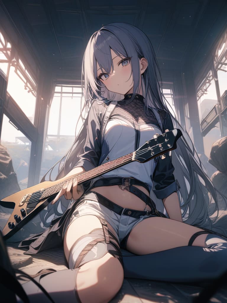  girls, guitars, rock girls, whole body, long hair, masterpiece, best quality,8k,ultra detailed,high resolution,an extremely delicate and beautiful,hyper detail