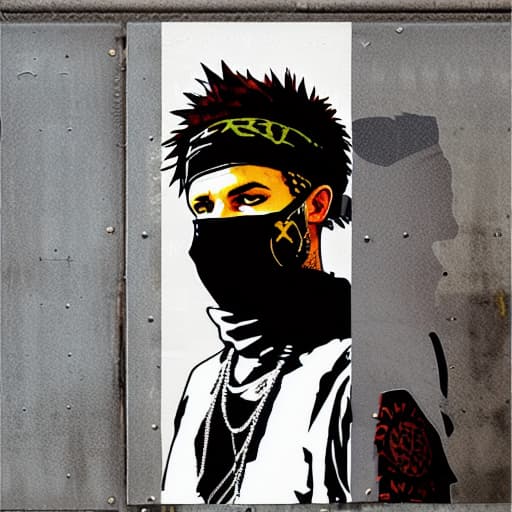  arafed image of a man with a blue bandana covering his face, kid a, capitol riot, punk art, style of shepherd fairey, islandpunk, raised fist, art cover, style of banksy, flag in hands up, techno punk, reallism, wlop |, industrialpunk papier colle, propaganda print, (ukrainian symbols)