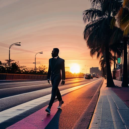  a man with money walks along the road, sunset on the street