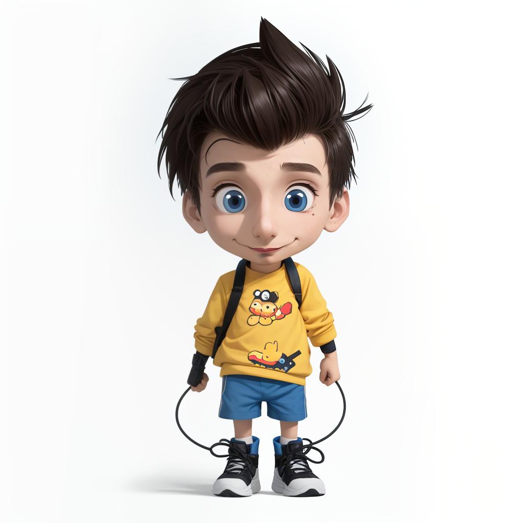  a professional cartoon character of a a boy, full body shot, mascot, clean background, (4k, best quality, masterpiece:1.2), ultrahigh res, highly detailed, sharp focus, (perfect image composition),(centered image composition) <lora:stickersredmond:1>