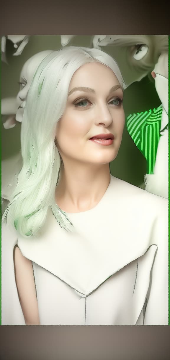  white hair, green dress
