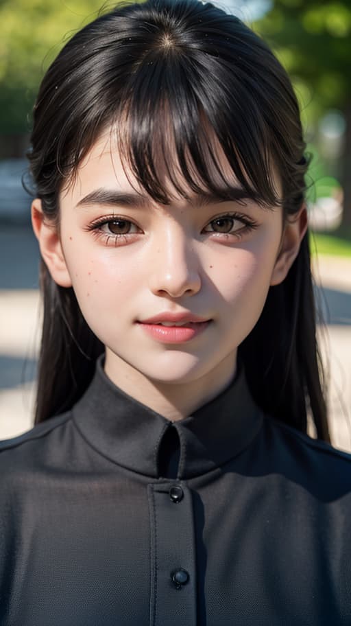  Best quality, masterpiece, ultra high res, (photorealistic:1.4), raw photo, (detail face:1.3), (realistic skin), deep shadow, dramatic lighting, fashionable, cute, black hair, hair accessory, , innocent, face, clear skin, lovely smile, narrow eyes, cute, , , uniform, uniform, , deep shadow, dramatic lighting, portrait, portrait size, unedited, symmetrical balance