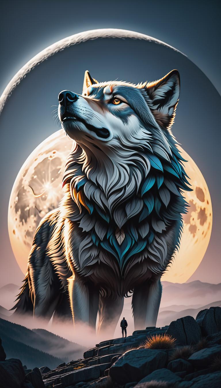  minimalist tattoo style depiction of a wolf howling at the moon. simple, powerful, black or grey lines on a light, solid color background., using simple and powerful black or grey lines on a light, solid color background. hyperrealistic, full body, detailed clothing, highly detailed, cinematic lighting, stunningly beautiful, intricate, sharp focus, f/1. 8, 85mm, (centered image composition), (professionally color graded), ((bright soft diffused light)), volumetric fog, trending on instagram, trending on tumblr, HDR 4K, 8K