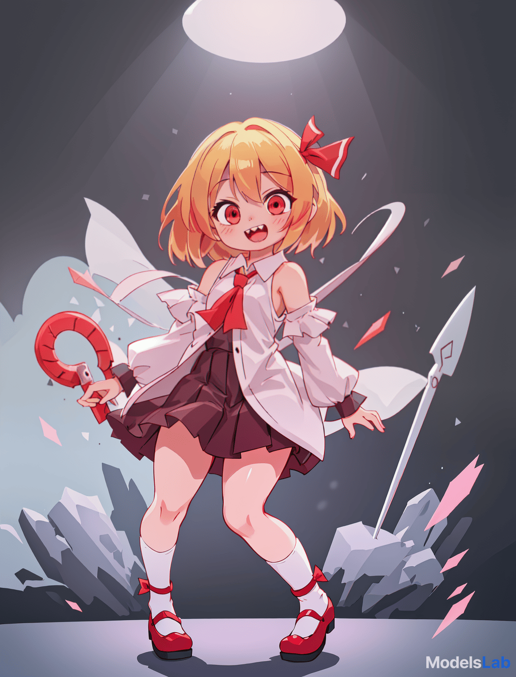  rumia, touhou project, , cute, happy, girl, elementary student, straight hair, blonde hair, short hair, red hair tie, sharp teeth, razor sharp teeth, flat , no s, board like, no , bare , bottomless, , , , lewd, anime, , , cameltoe, s, pink s, aroused rumia is a cute girl, around 128cm, with a cute face and sharp teeth. she has short blonde hair approximately to her shoulders, tied at one side with a red ribbon that's used to seal her true power. she has crimson red eyes, and a like body with a flat , plump , and a puffy mound that looks like a 's. hyperrealistic, full body, detailed clothing, highly detailed, cinematic lighting, stunningly beautiful, intricate, sharp focus, f/1. 8, 85mm, (centered image composition), (professionally color graded), ((bright soft diffused light)), volumetric fog, trending on instagram, trending on tumblr, HDR 4K, 8K