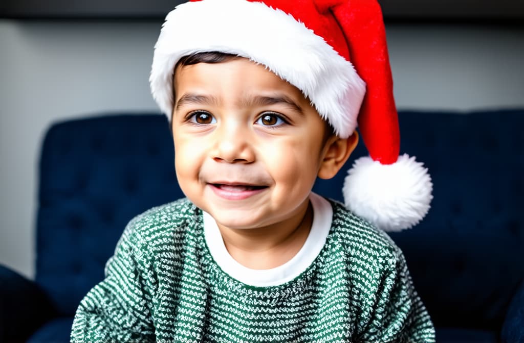  professional detailed photography, closeup picture adorable age wearing christmas costume santa claus cap ar 3:2, (muted colors, dim colors, soothing tones), (vsco:0.3)