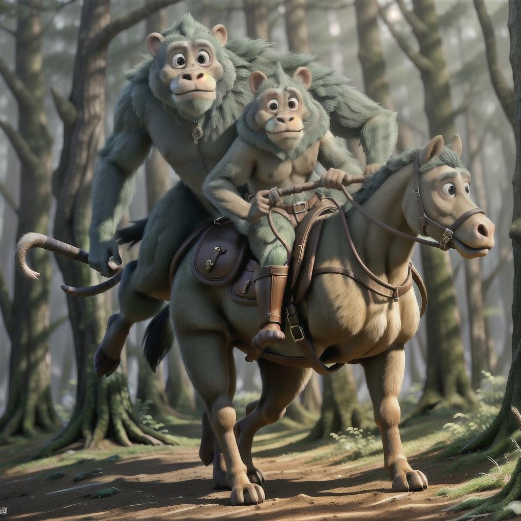  armed apes riding in the forest, very detailed and realistic hyperrealistic, full body, detailed clothing, highly detailed, cinematic lighting, stunningly beautiful, intricate, sharp focus, f/1. 8, 85mm, (centered image composition), (professionally color graded), ((bright soft diffused light)), volumetric fog, trending on instagram, trending on tumblr, HDR 4K, 8K