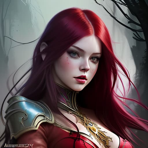  erza scarlet, fantasy rpg portrait by anders andersen lundby, carne griffiths; giovanni boldini, andrew atroshenko, tanya shatseva, ross tran, anna razumovskaya