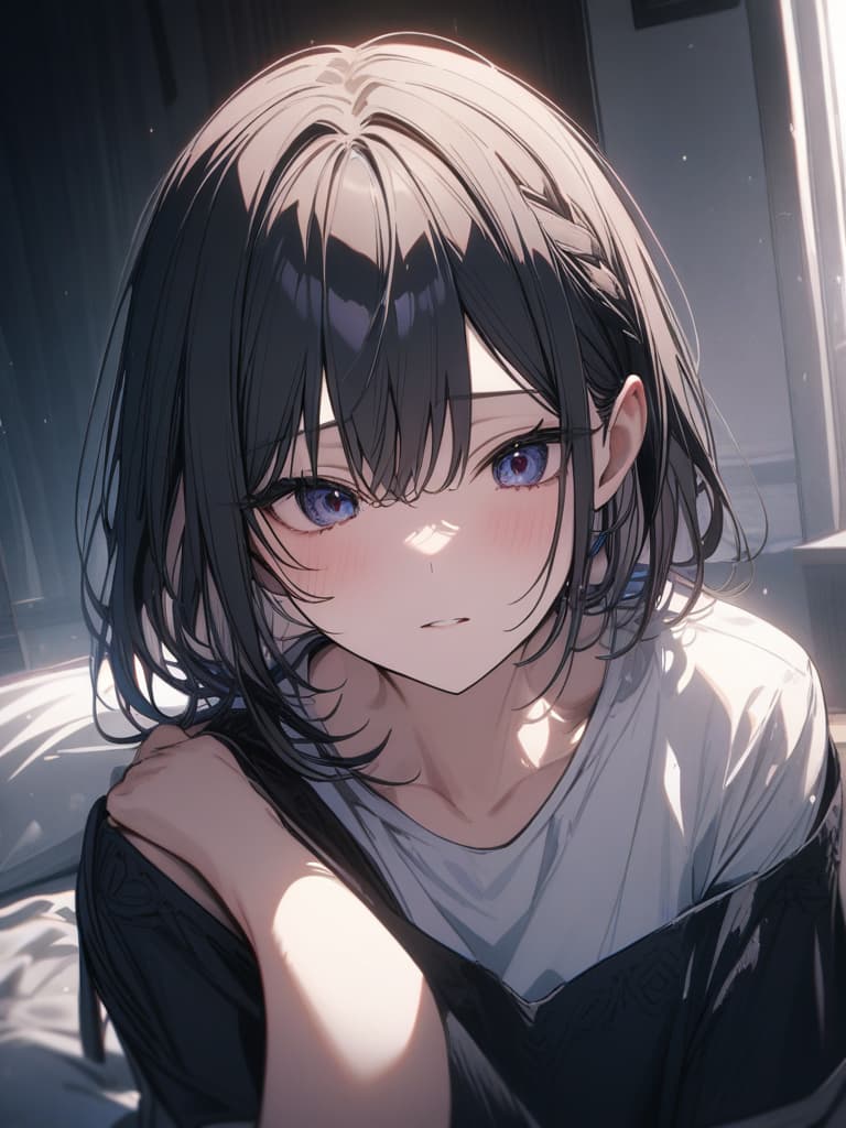  hair tip blue, black hair, short hair, braided ears, short hair, blue, illness, dark, devil, masterpiece, best quality,8k,ultra detailed,high resolution,an extremely delicate and beautiful,hyper detail