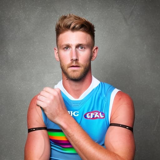 portrait+ style AFL footballer queer blonde hunk dude face