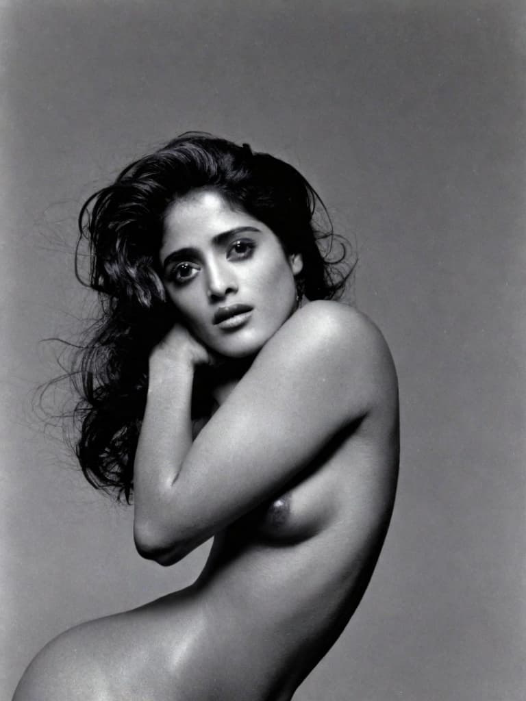  A young Selma Hayek, no clothes, posing in various sensual positions