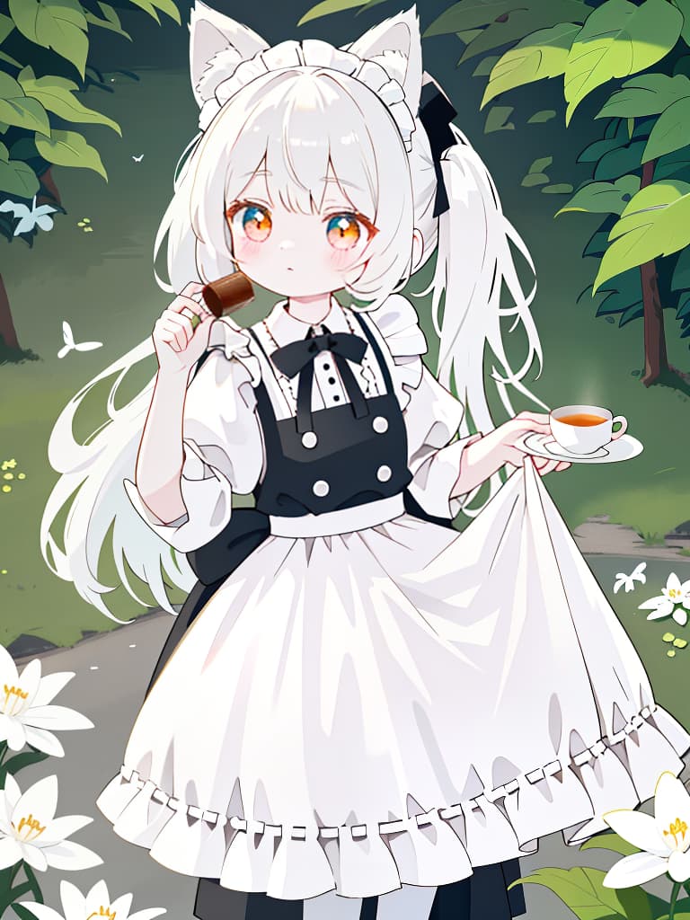  maid, maid carrying tea, cute, pale color, animal ears, masterpiece, best quality,8k,ultra detailed,high resolution,an extremely delicate and beautiful,hyper detail