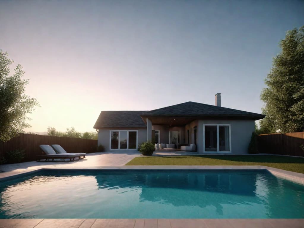  example of realistic residential pool, 4k, cinematic lighting, different pov, no people, no smoke, no fog, no humans, adjusted brightness, adjusted contrast, adjusted saturation