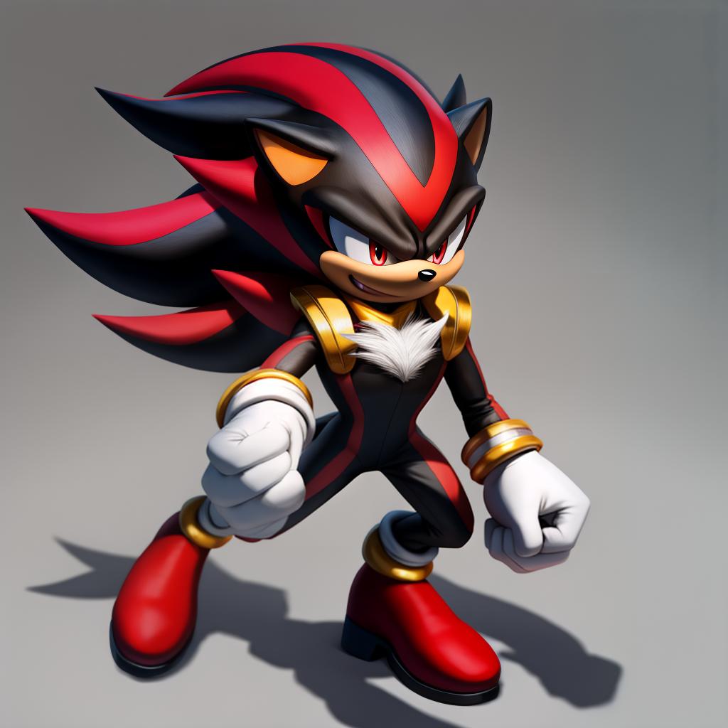  Evil Shadow the hedgehog (sega) (full body) wearing shadow the hedgehog white gloves, fists, open eyes, digital art, masterpiece, 4k, fine details,