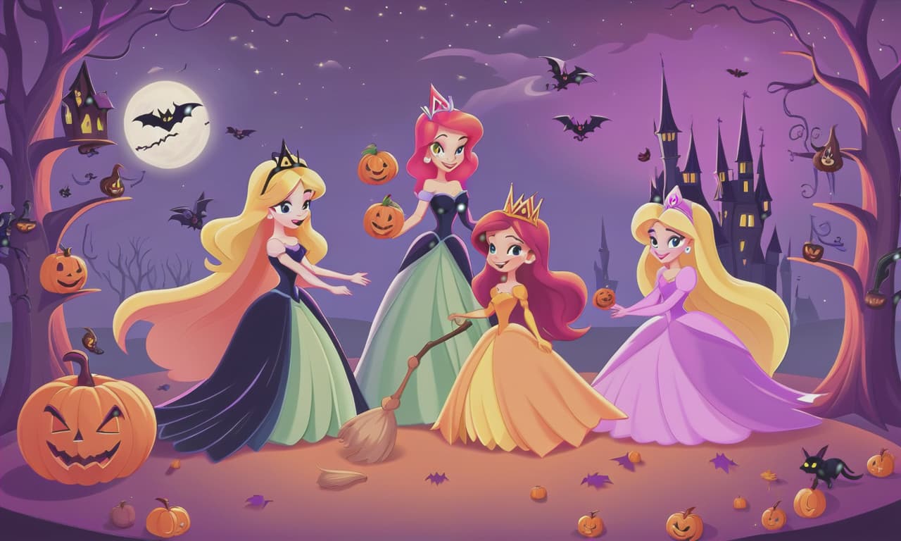  cartoon princesses playing with witches