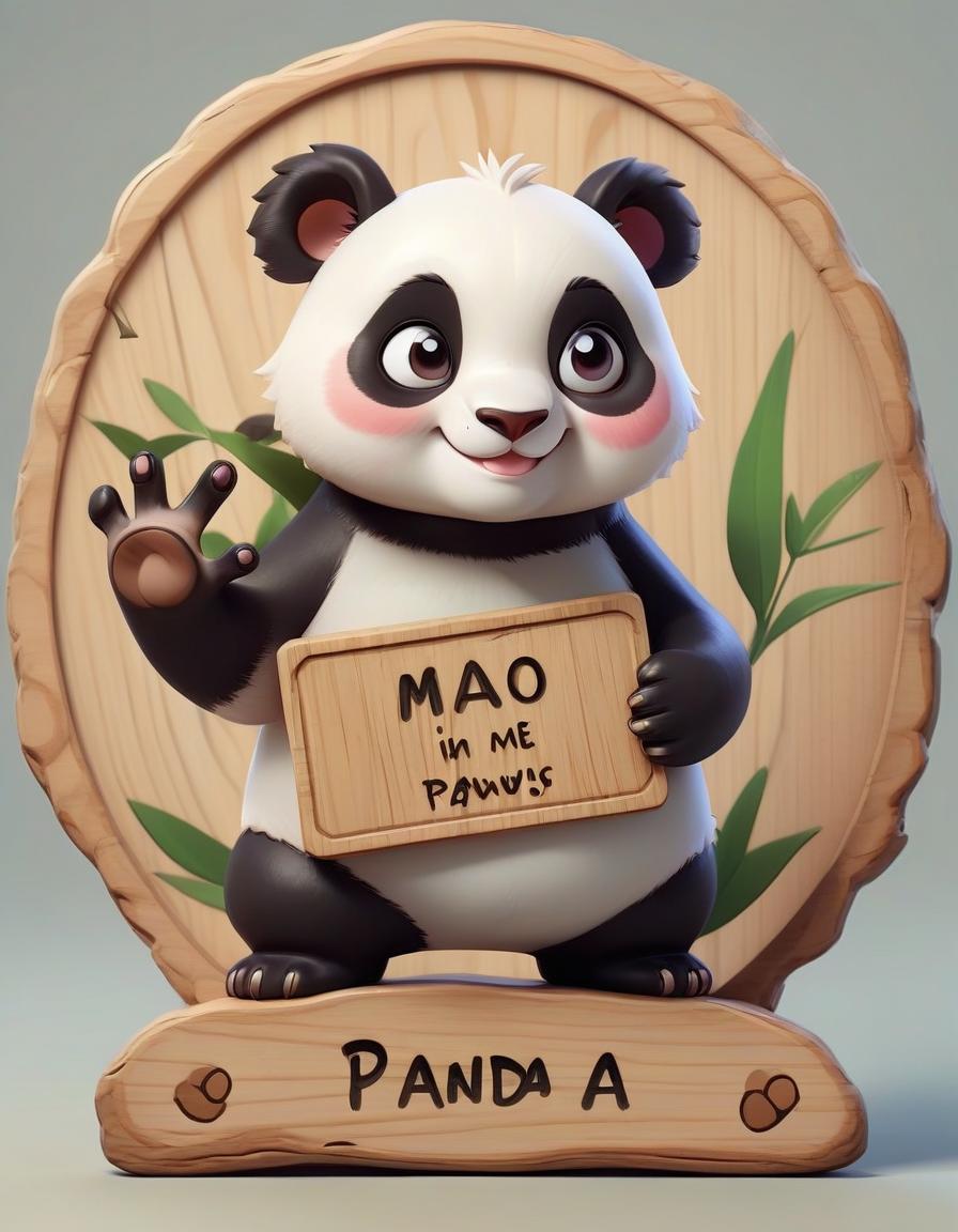  pokémon style a small cartoon panda with a slight smile holds a wooden plaque with an inscription about me in its paws . vibrant, cute, anime, fantasy, reminiscent of pokémon series