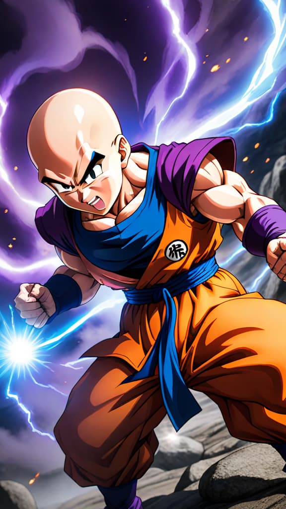  an anime art of krillin from dragon ball z delivering the final blow to frieza, changing history. hyperrealistic, full body, detailed clothing, highly detailed, cinematic lighting, stunningly beautiful, intricate, sharp focus, f/1. 8, 85mm, (centered image composition), (professionally color graded), ((bright soft diffused light)), volumetric fog, trending on instagram, trending on tumblr, HDR 4K, 8K