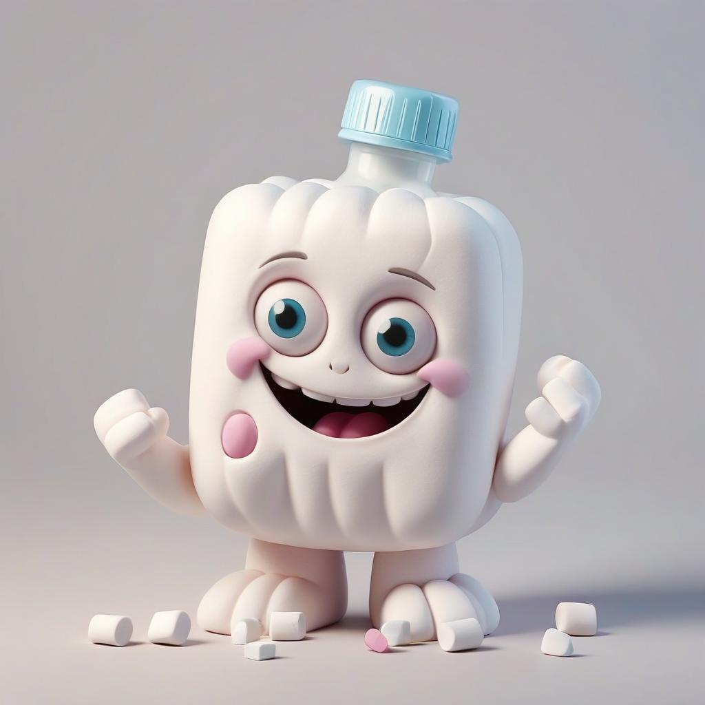  marshmallow with eyes and hands one smile with a bottle