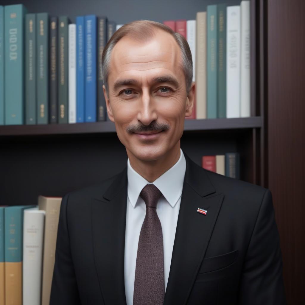  Shelf with books Officer of Russia The uniform Orders There is a smile on his face hyperrealistic, full body, detailed clothing, highly detailed, cinematic lighting, stunningly beautiful, intricate, sharp focus, f/1. 8, 85mm, (centered image composition), (professionally color graded), ((bright soft diffused light)), volumetric fog, trending on instagram, trending on tumblr, HDR 4K, 8K