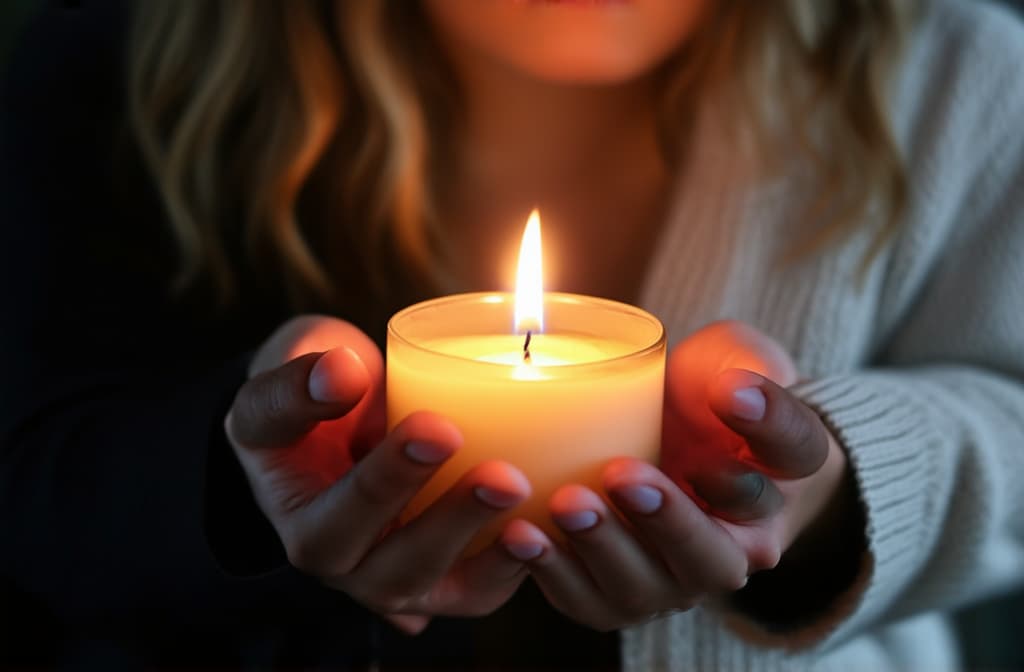  professional detailed photography, the girl holds a candle in her hands ar 3:2, (muted colors, dim colors, soothing tones), (vsco:0.3)