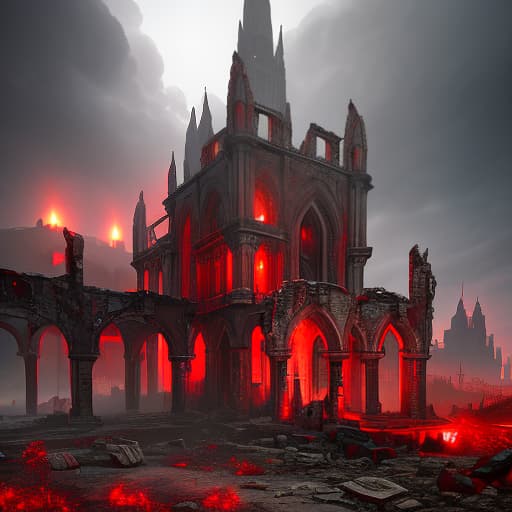  A ruined city in red color in the style of gothic. Painted as a drawing. hyperrealistic, full body, detailed clothing, highly detailed, cinematic lighting, stunningly beautiful, intricate, sharp focus, f/1. 8, 85mm, (centered image composition), (professionally color graded), ((bright soft diffused light)), volumetric fog, trending on instagram, trending on tumblr, HDR 4K, 8K