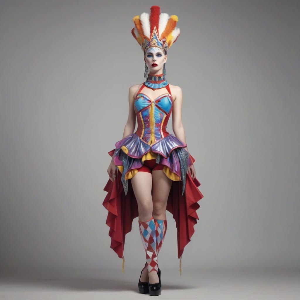  the costume of the future female circus in full growth. headdress. shoes